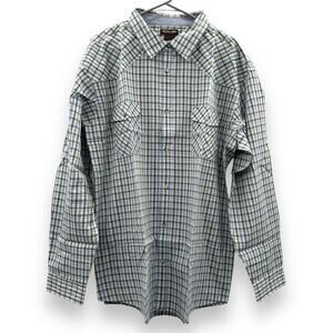 Atlas for Men Cream &‎ Blue Check Striped Button Down Shirt Sz 3XL NEW